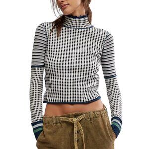Free People Black and White Turtleneck Sweater